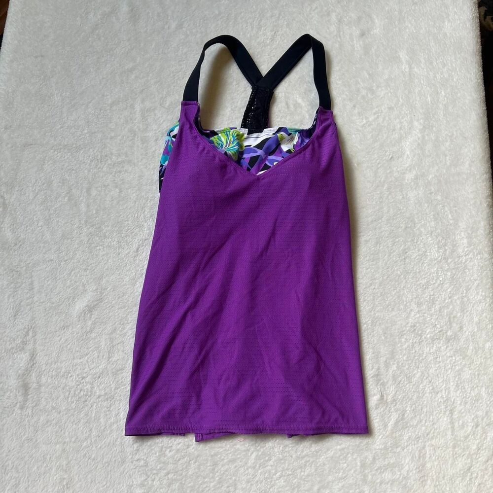 Gerry Purple swim layered tankini tank top tropical print detail small